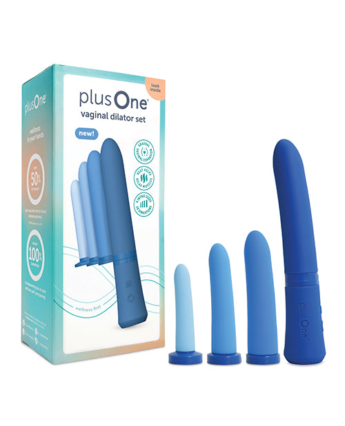 plusOne Vaginal Dilator Set Blue with four interchangeable dilators for comfort and progressive training.