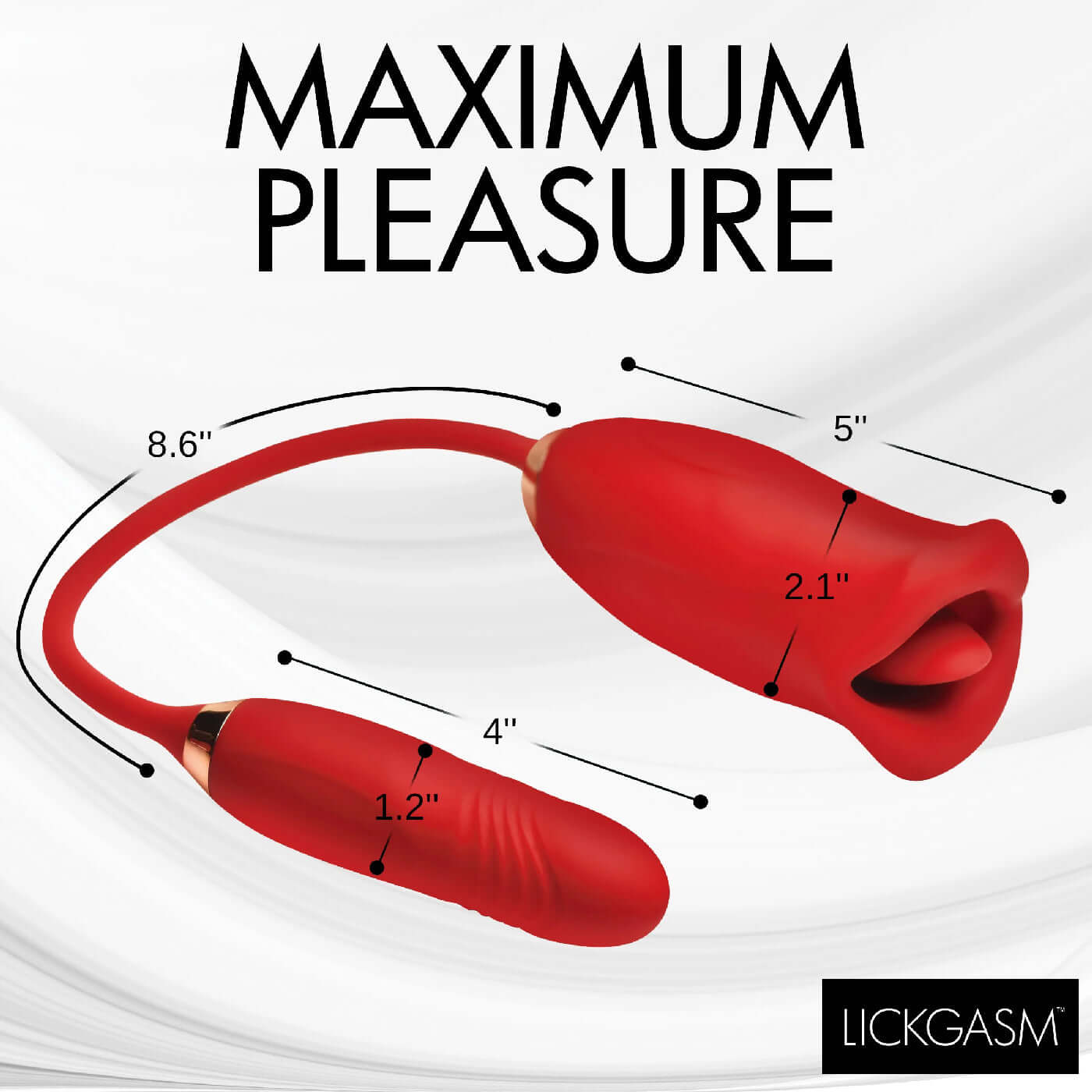 Red Magic Kiss Kissing Clitoral Stimulator and Thrusting Vibrator with dimensions for maximum pleasure - Lickgasm