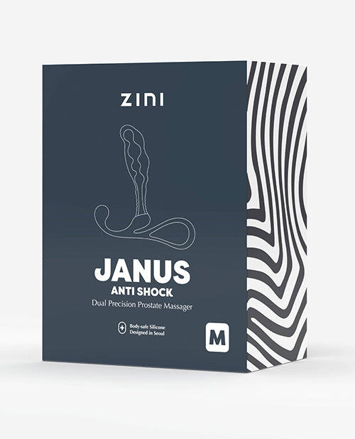 Zini Janus Anti Shock Prostate Massager Medium Black box packaging with ergonomic design.