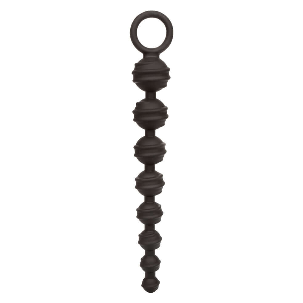 Black Colt Power Anal Drill Balls with ribbed silicone beads and easy grip pull ring for enhanced anal sensation and gratification.