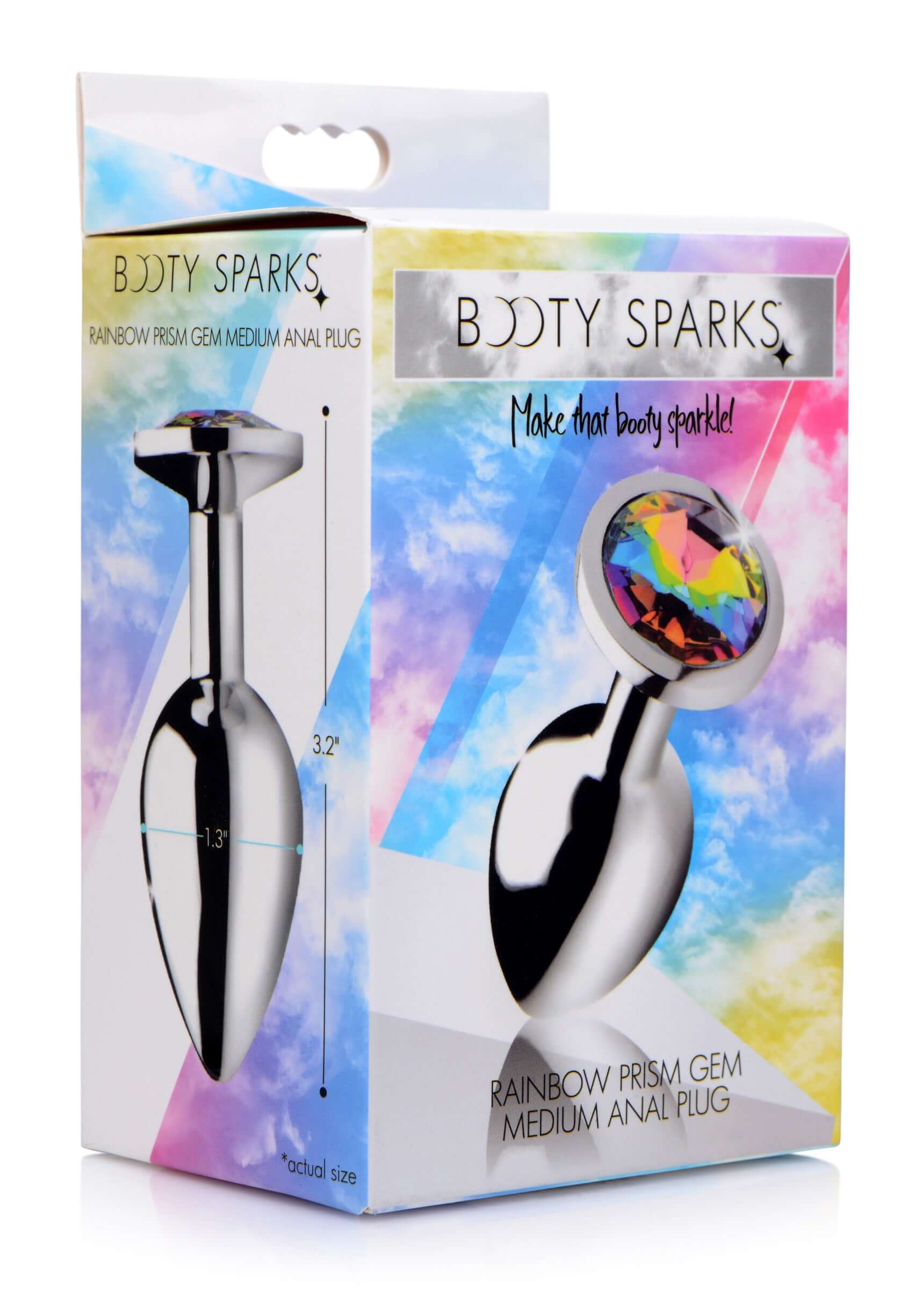 Rainbow Prism Gem Anal Plug Medium packaging showcasing the dazzling design and features.