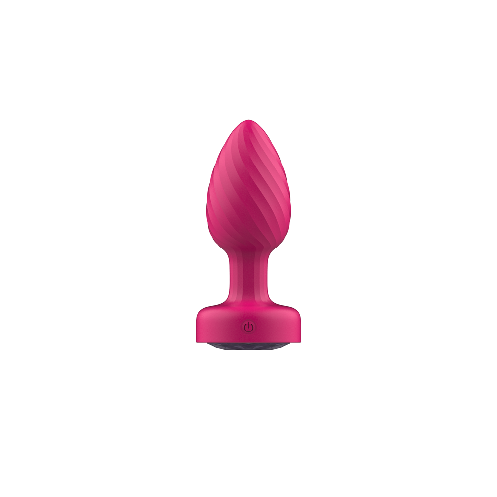 Twila Twirling Purple Gem Light Up Vibrating Plug With Heart Remote in vibrant pink with a textured design.