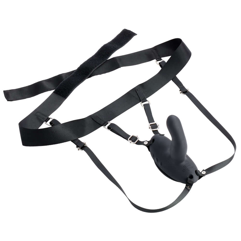 Grind Insertable Vibe Suction Cup & Harness Black design with adjustable straps and insertable vibe.