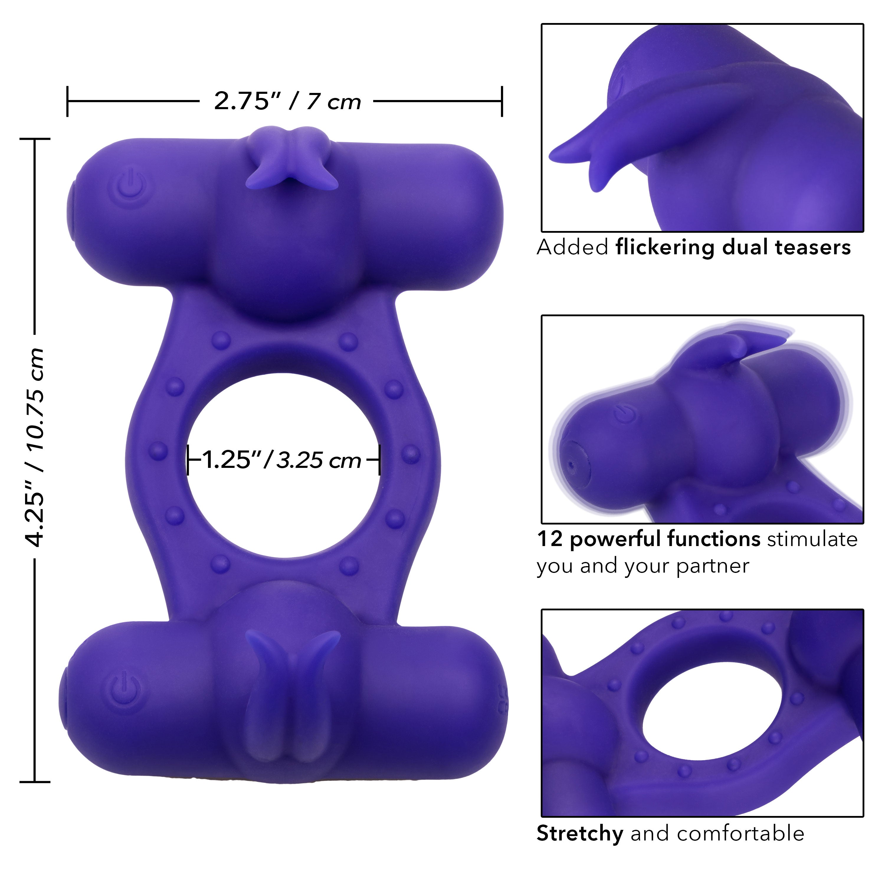 Silicone Rechargeable Triple Orgasm Enhancer - Purple-0
