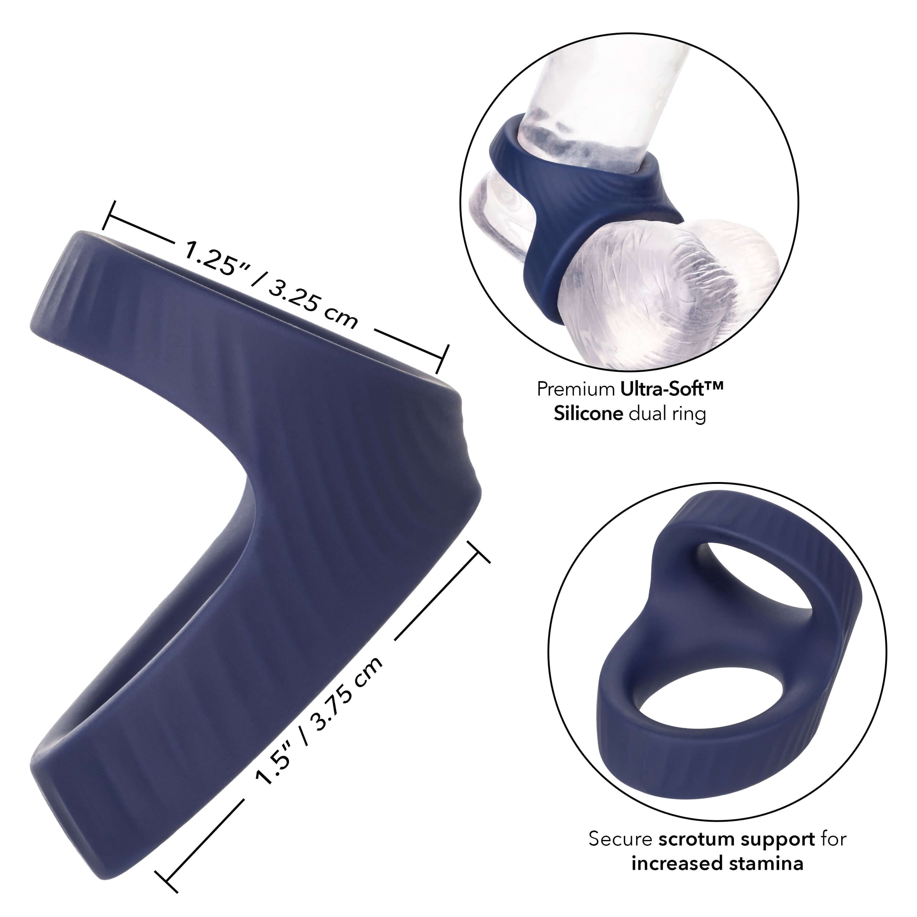Image of Viceroy Max Dual Silicone Ring showcasing its design and dimensions for enhanced support and stamina.