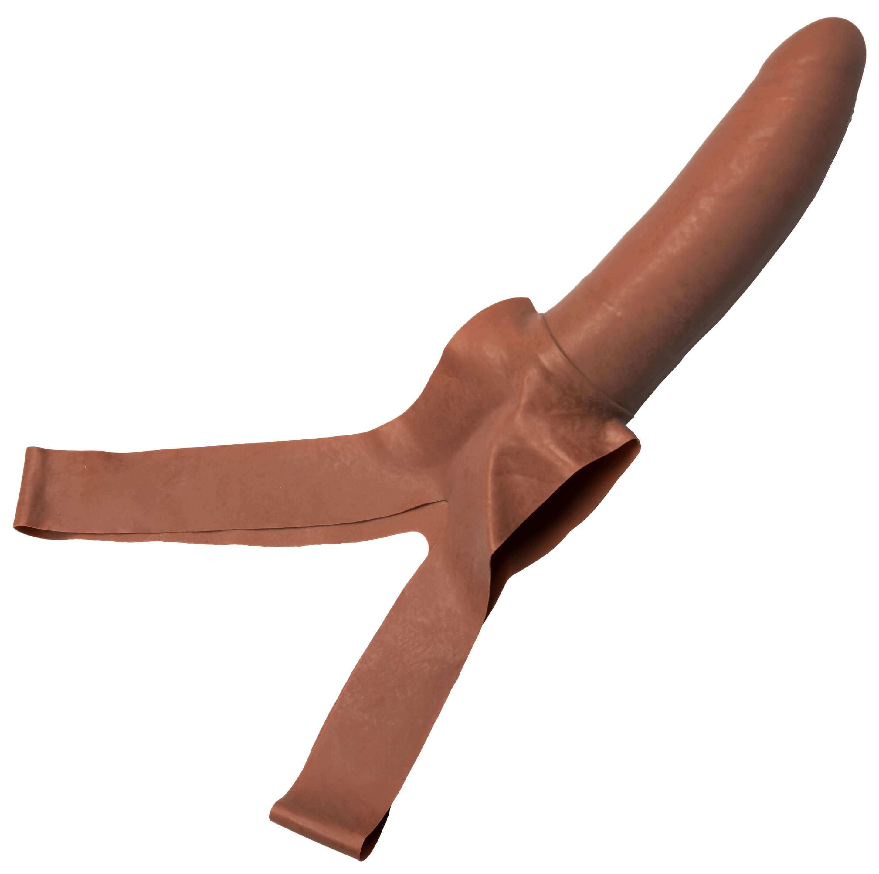 The Original Accommodator Latex Dong Brown, a hands-free pleasure accessory designed for intimate moments.