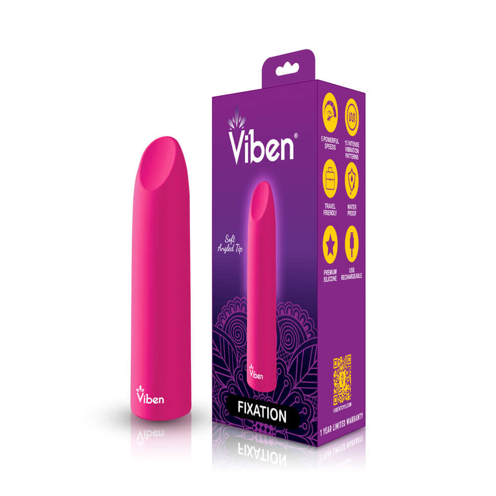 Viben Fixation Hot Pink lipstick vibe, featuring a soft angled tip and sleek travel-friendly design.
