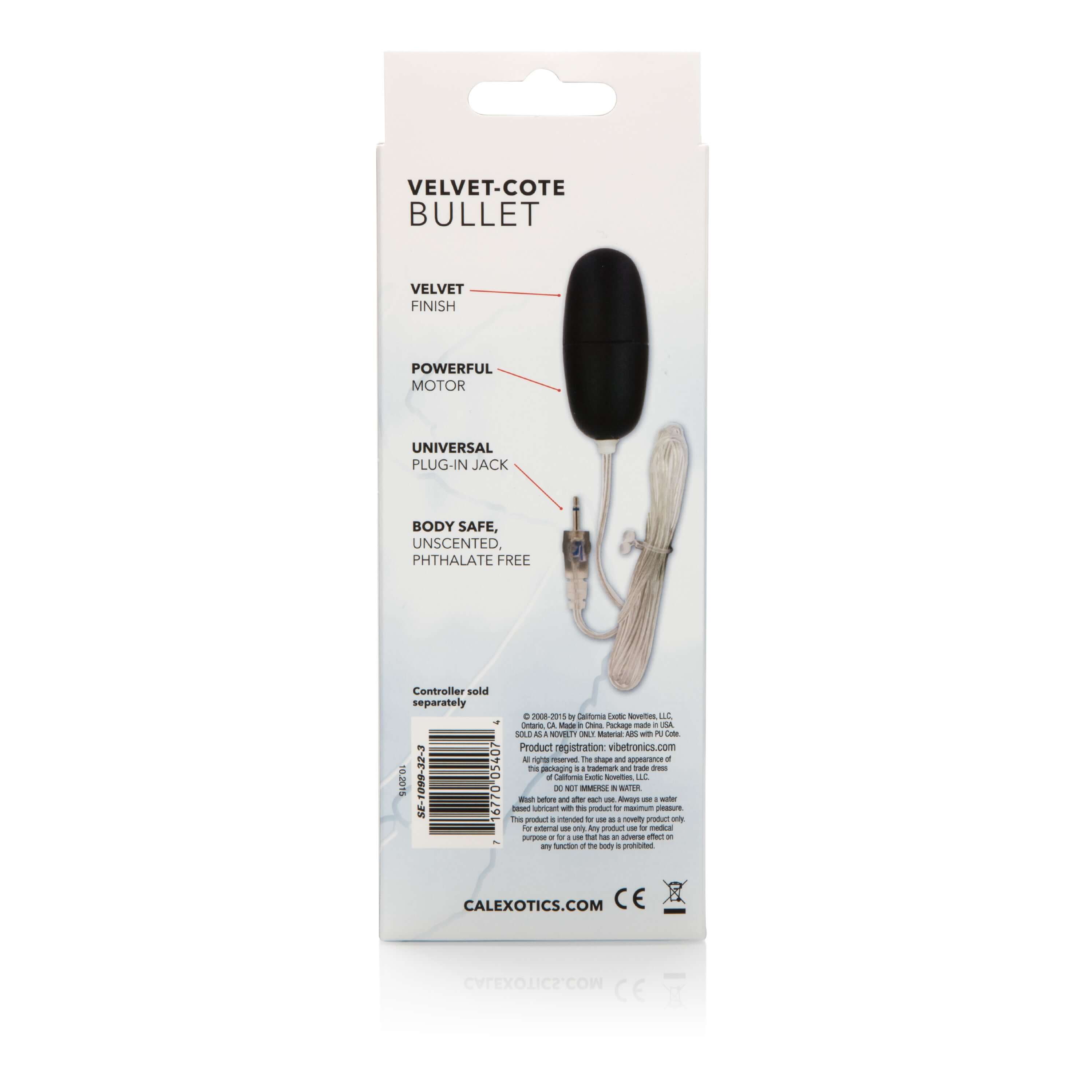 Sterling Collection Velvet-Cote Bullet packaging showcasing velvet finish, powerful motor, and body-safe design.