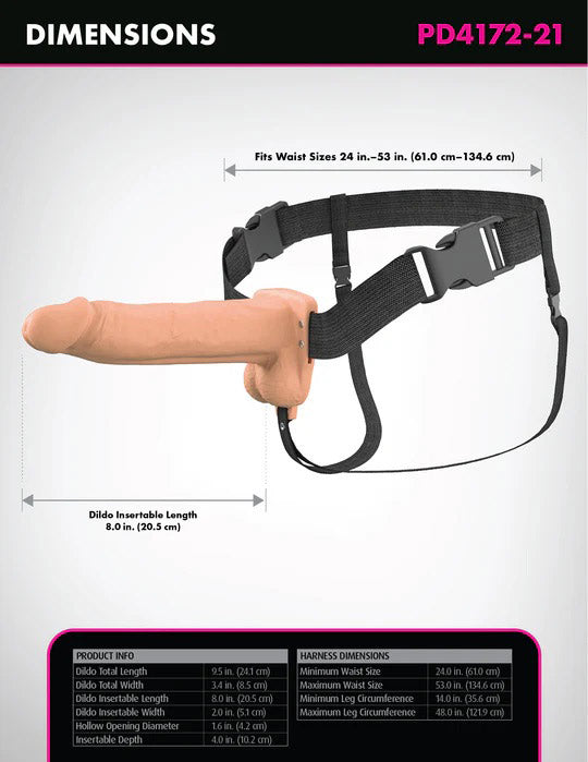 Fantasy X-Tensions Elite 8" Vibrating Hollow Silicone Strap-on - Light-4