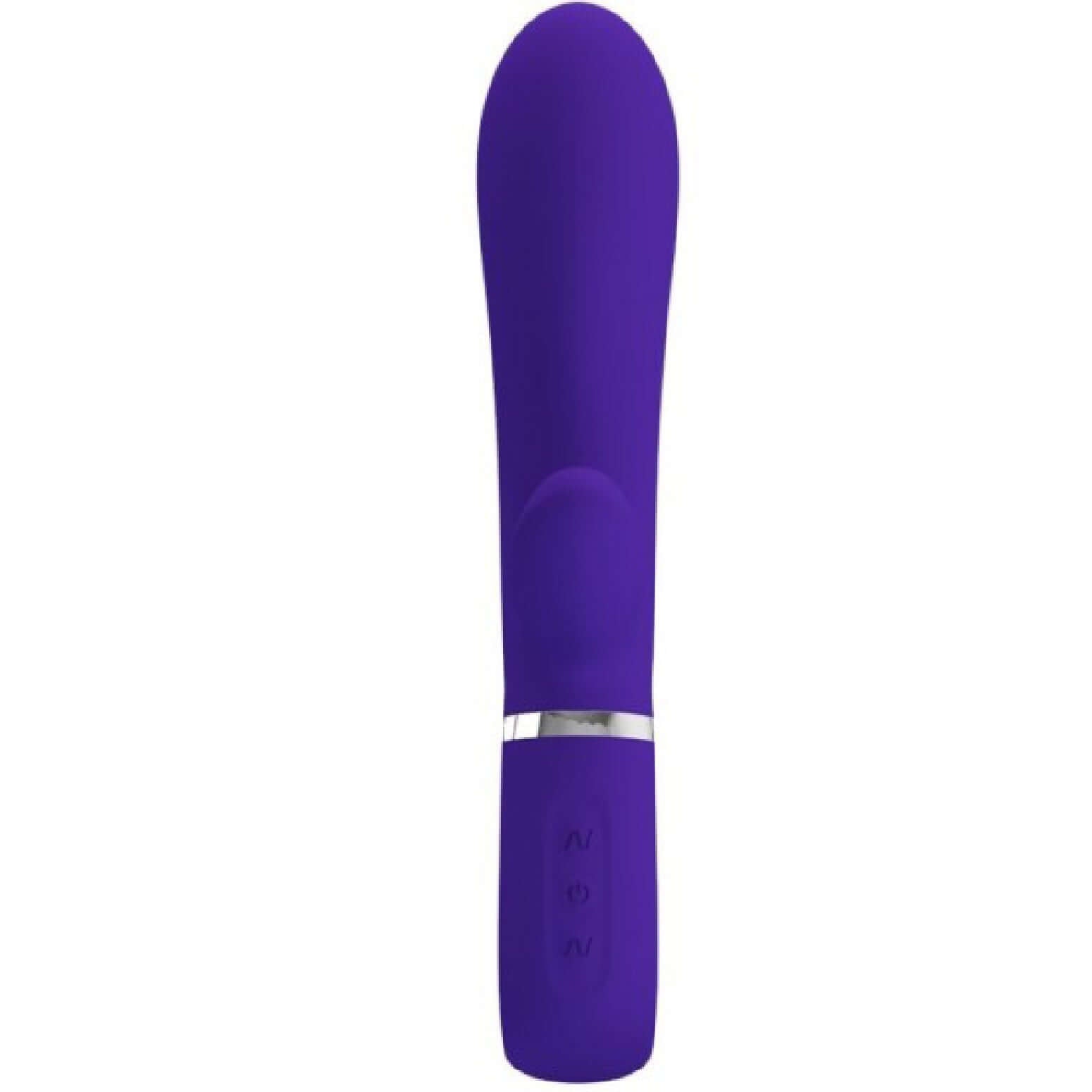 Thomas Super Soft Silicone Rabbit Vibrator in purple with curved head for G-Spot stimulation and rabbit clitoral stimulator.