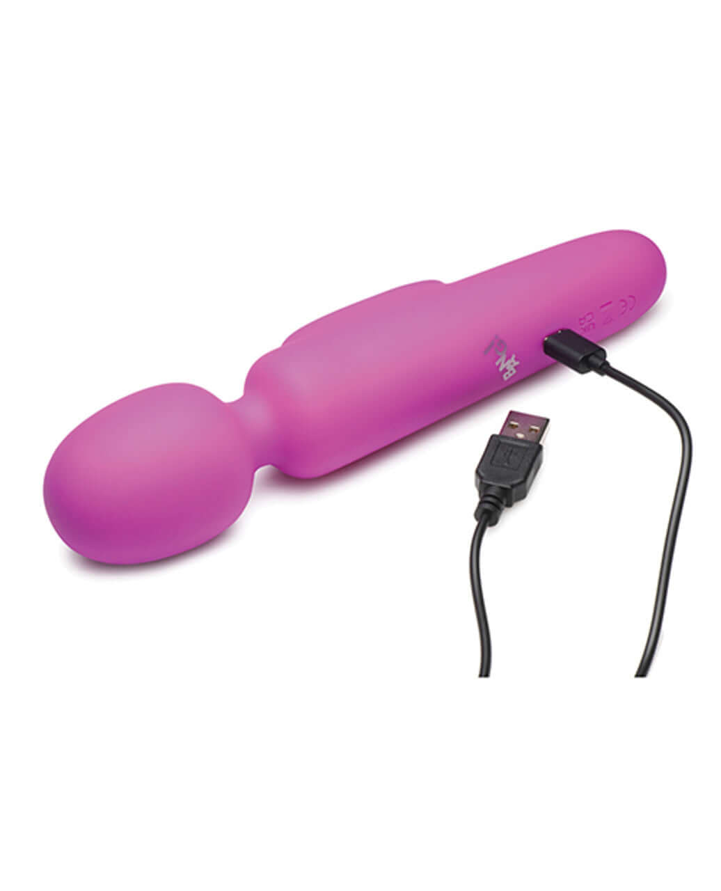 Purple Bang Digital Silicone Wand with USB charge cable, offering 3 speeds and 7 vibration patterns, waterproof and phthalate-free