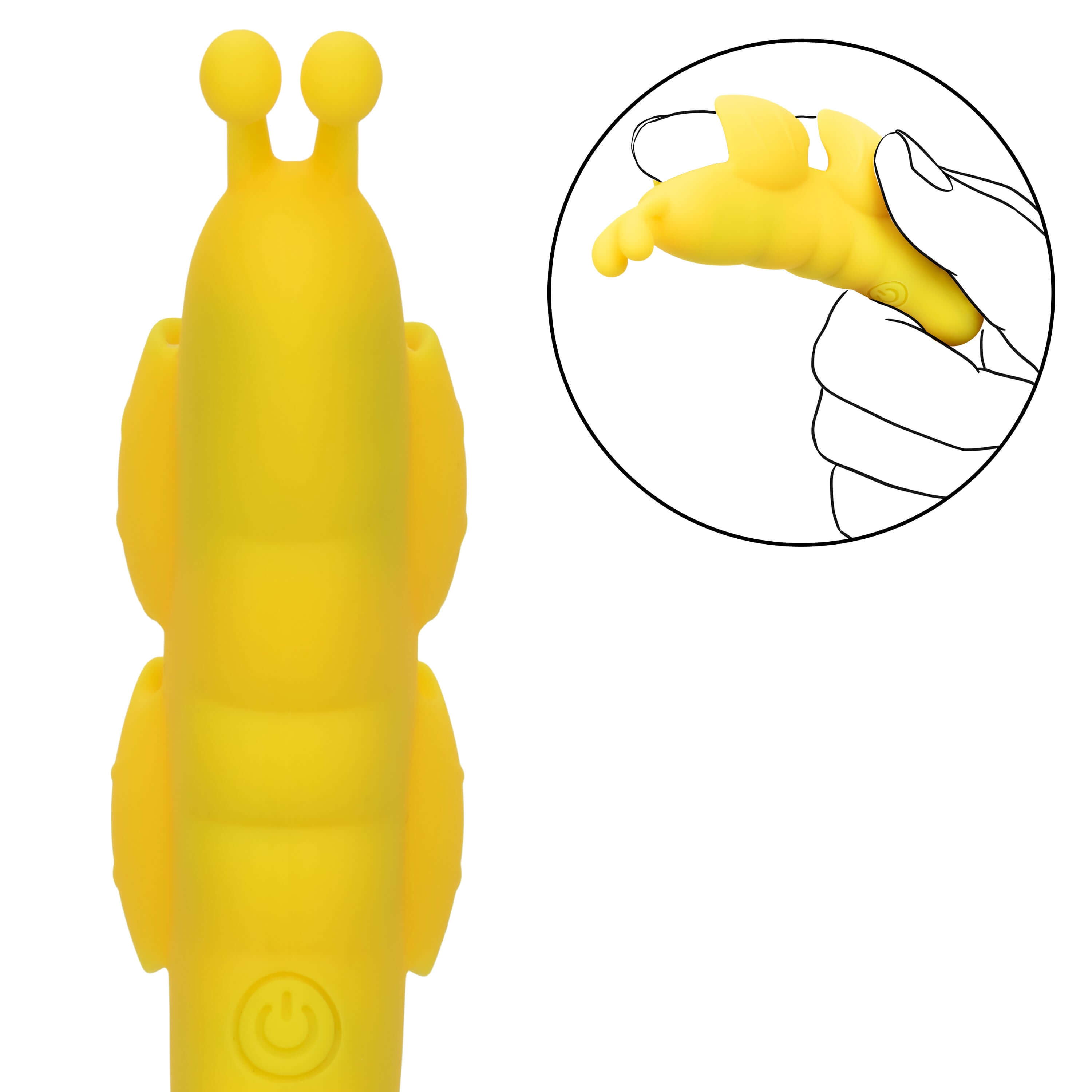 Neon Vibes the Butterfly Vibe Yellow ergonomic finger teaser featuring a curved butterfly shape and flexible antennae.