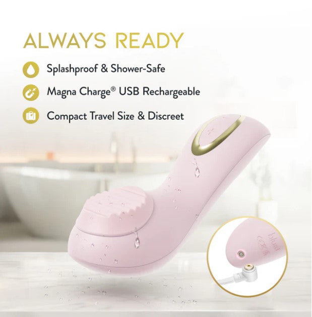 Delice Dahlia Stimulating Personal Massager Pink with splashproof design and USB charging features.