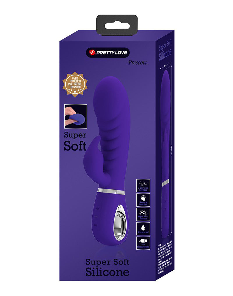Prescott Super Soft Rabbit Silicone Vibrator -  Purple-0