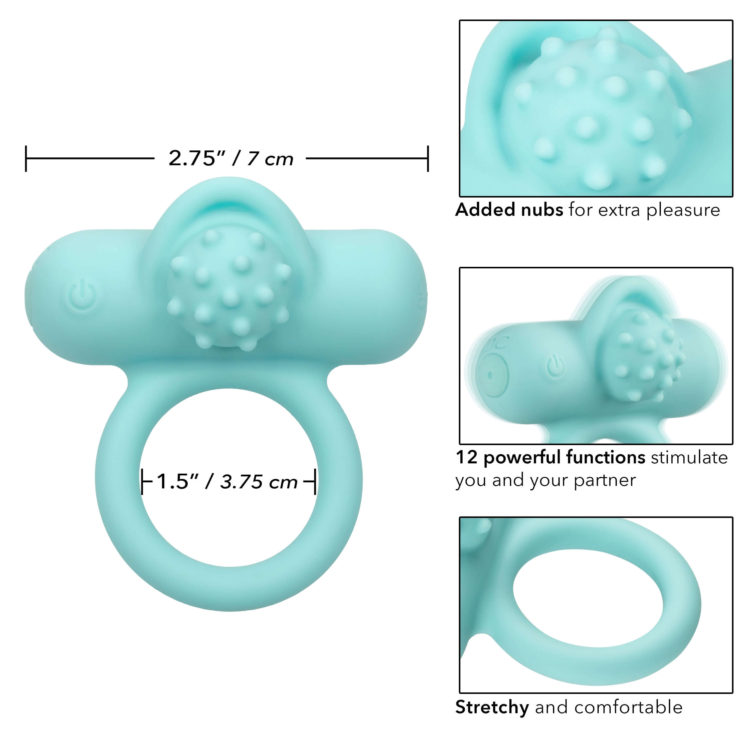 Silicone Rechargeable Nubby Lovers Ring Delight Blue with textured stimulation and customizable vibration control.