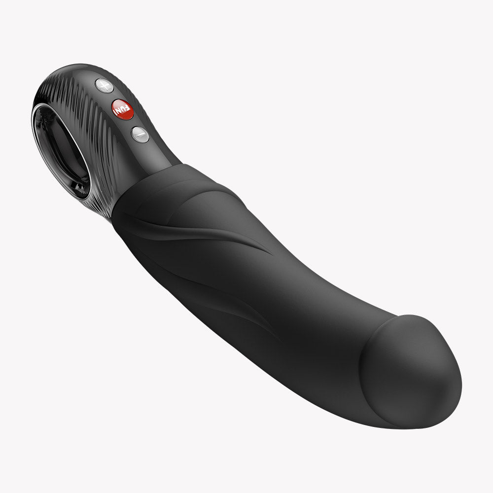 Fun Factory Big Boss G-Spot Vibrator Black on white background with buttons for customizable settings.