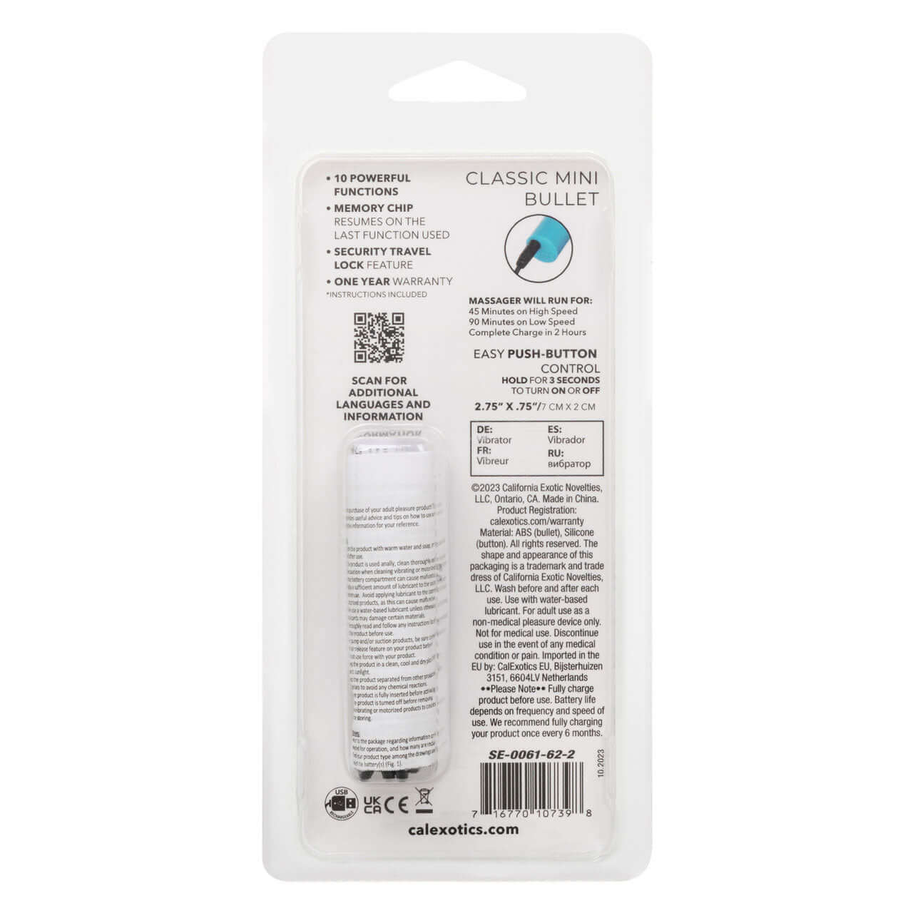 Turbo Buzz Classic Mini Bullet in original packaging, featuring 10 powerful functions, memory chip, and easy push-button control for discreet pleasure.