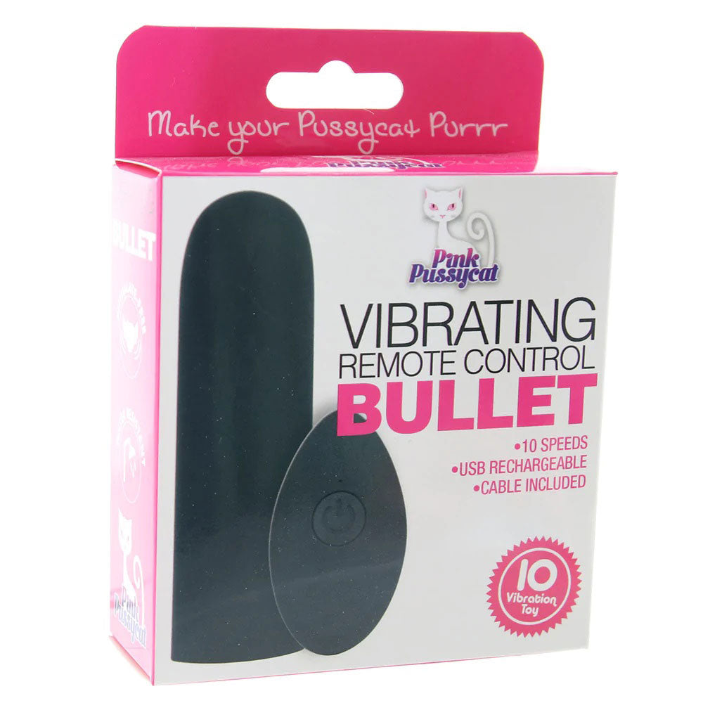 Pink Pussycat Vibrating Remote Control Bullet - Black-0