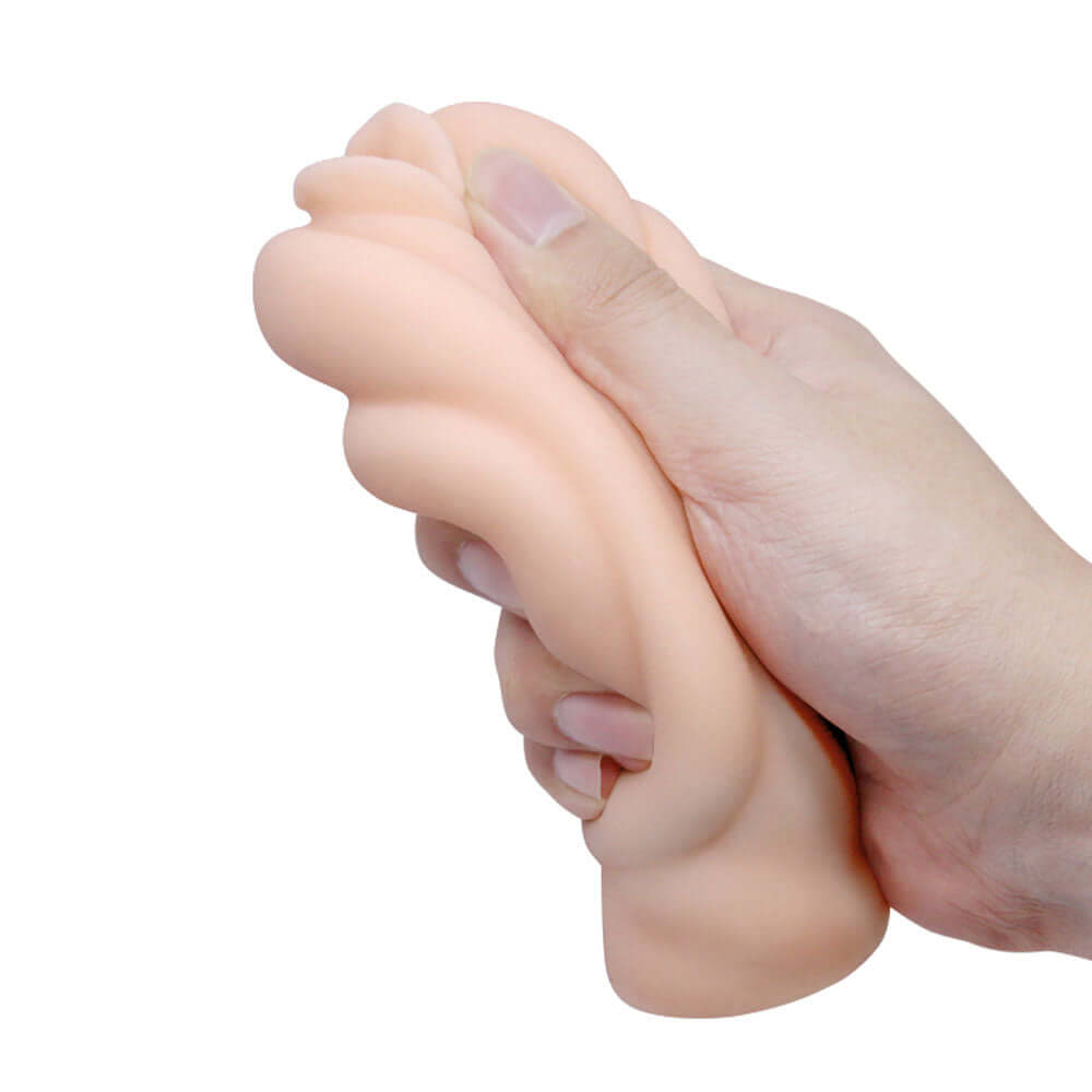 Crazy Bull Realistic Anime 3D Vagina Masturbator Light being squeezed in hand for a lifelike experience.