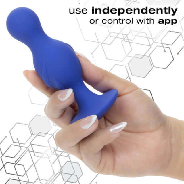 Hand holding the Calexotics Connect Advanced Probe Purple, showcasing its app-enabled functionality.