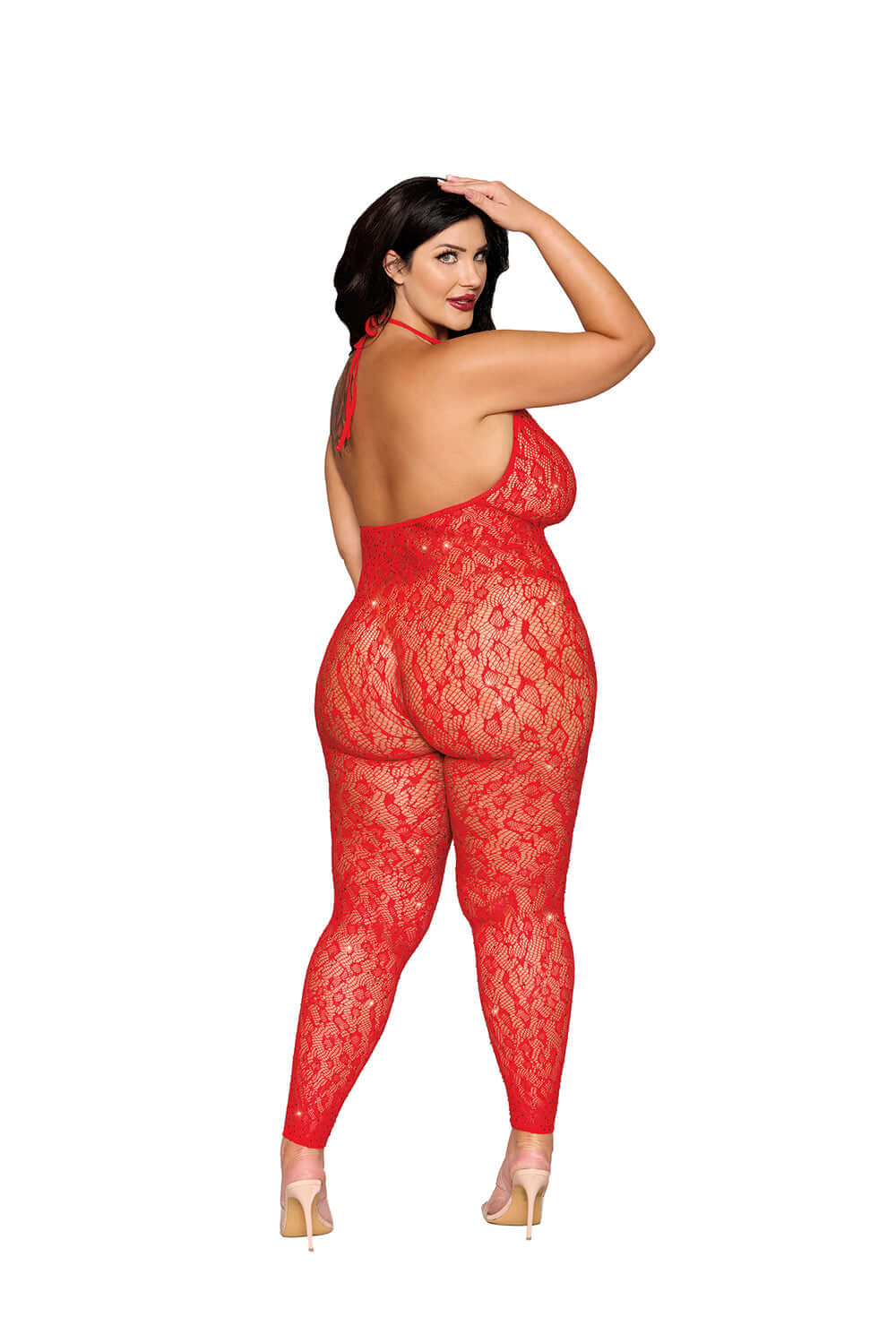 Rhinestone Bodystocking Dmnd - Queen Size - Poinsettia-1