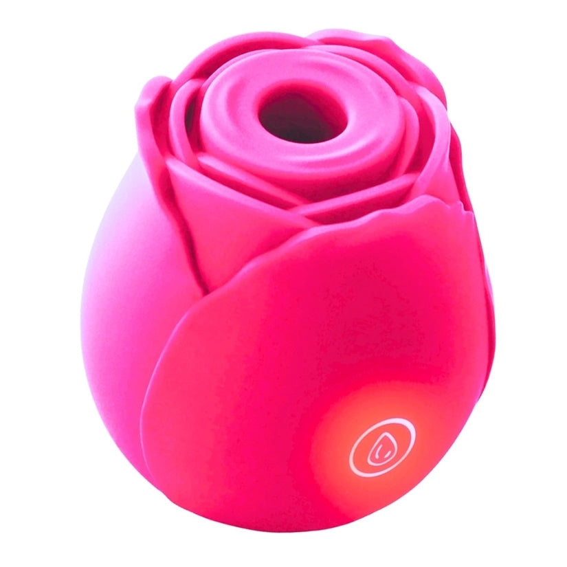 Bella Rose Pink Silicone Rechargeable Vibrator in a rose design, perfect for body-safe pleasure and discreet use.