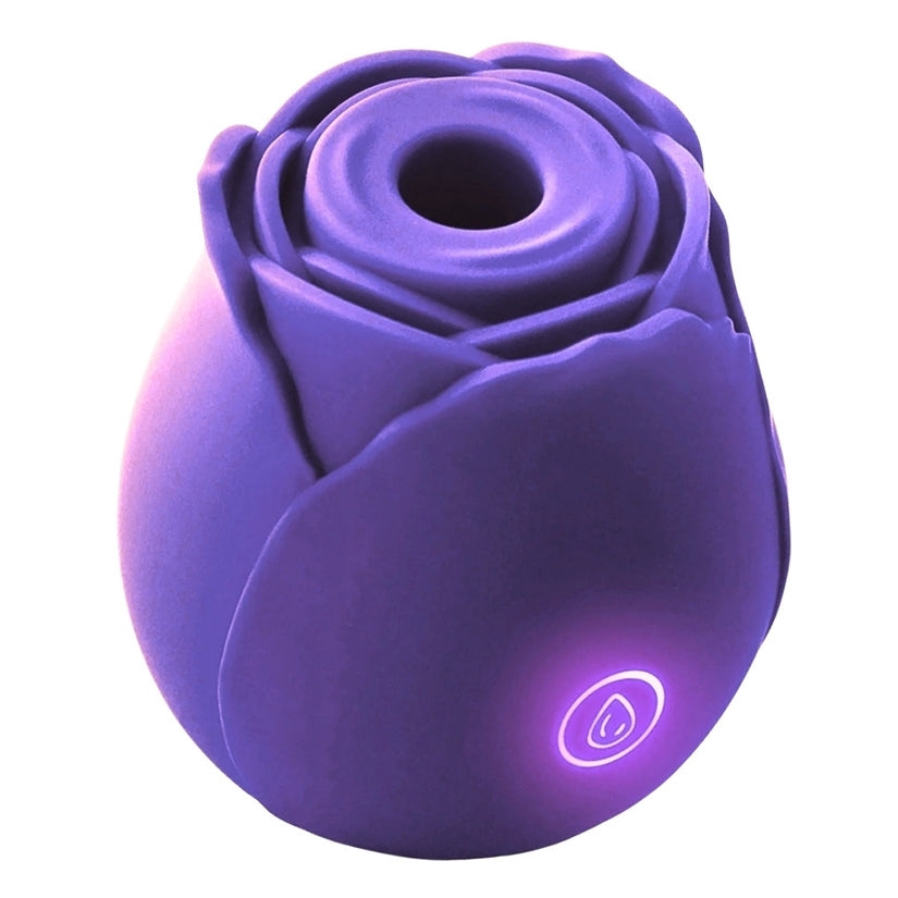 Bella Rose Purple Silicone Clitoral Vibrator in rose shape with a soft silicone finish and luminous button.