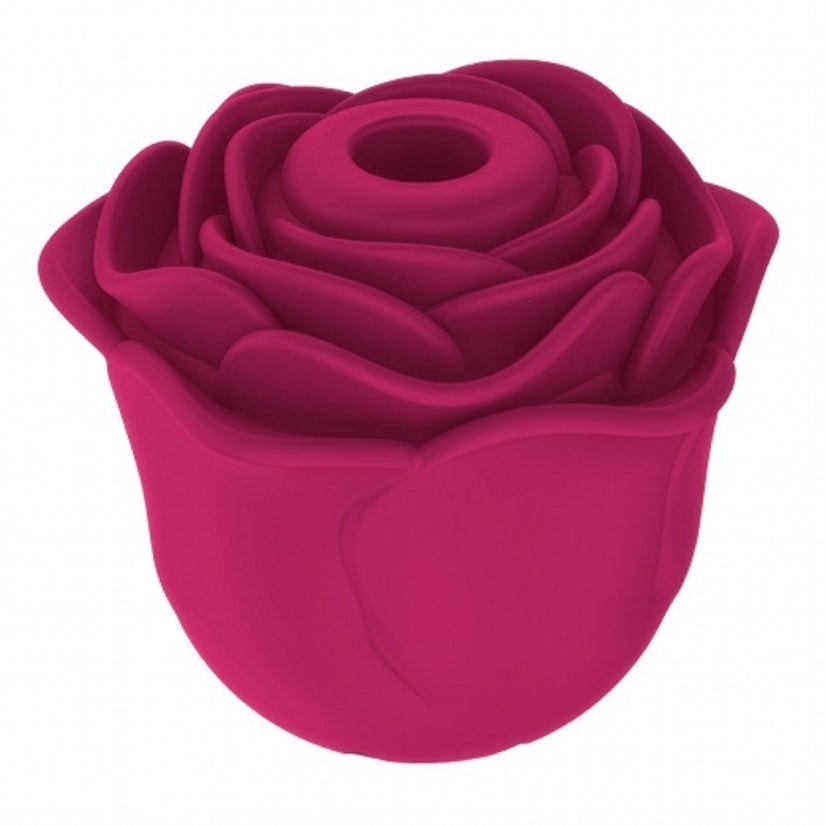 Bella Rose Pro Rechargeable Clitoral Suction Vibrator in a vibrant rose design showing its unique floral shape.