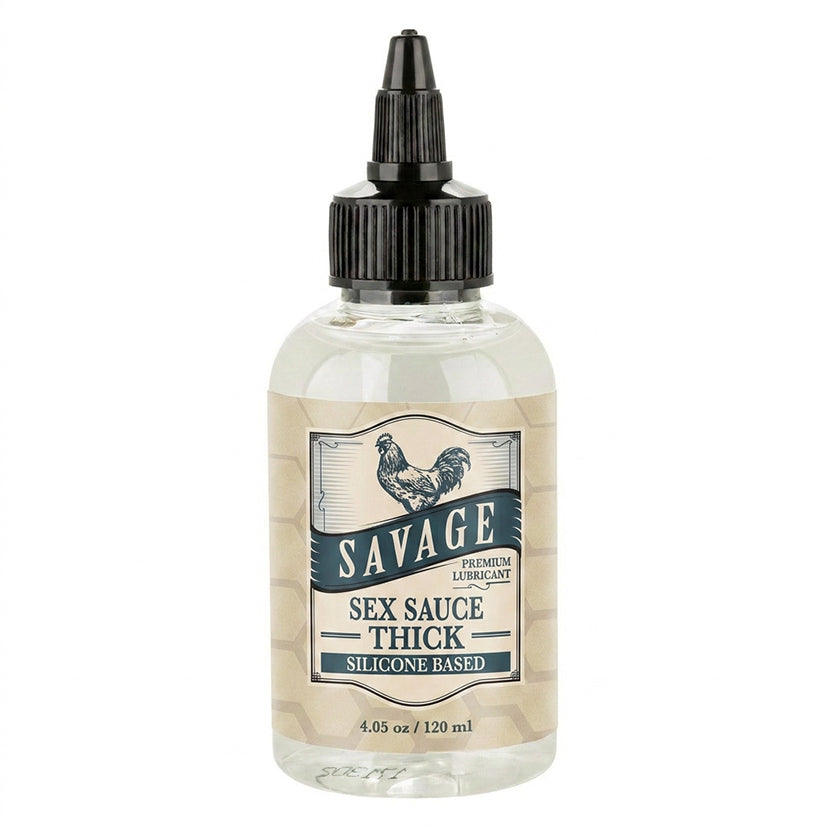 Savage Sex Sauce Thick Silicone Lubricant 4.05 Oz bottle with a dropper cap