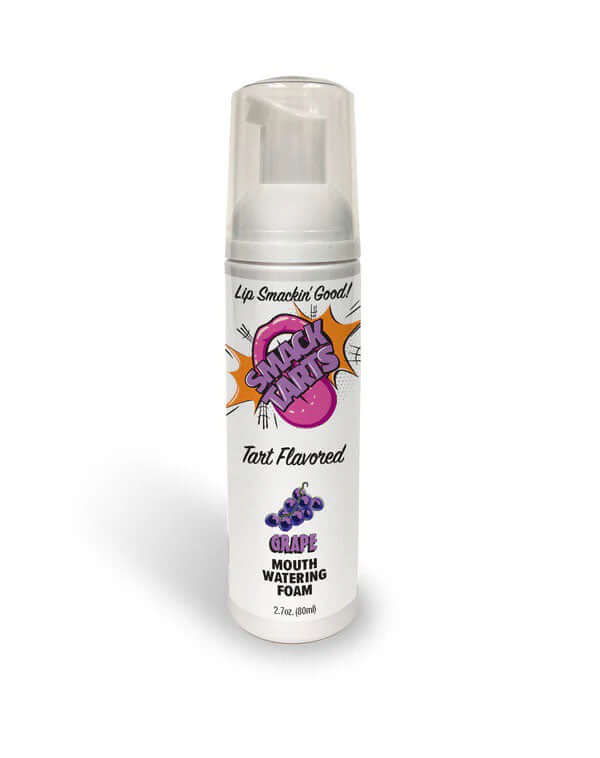 Smack Tarts Mouthwatering Foam Sour Grape 2.7 Oz product bottle with playful label and foaming spray.
