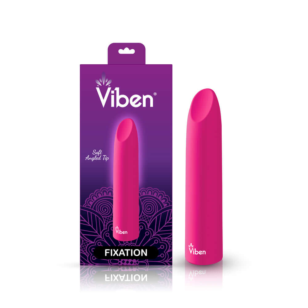 Viben's Fixation Hot Pink Lipstick Vibe with soft angled tip, ideal for precision stimulation and travel-friendly use.