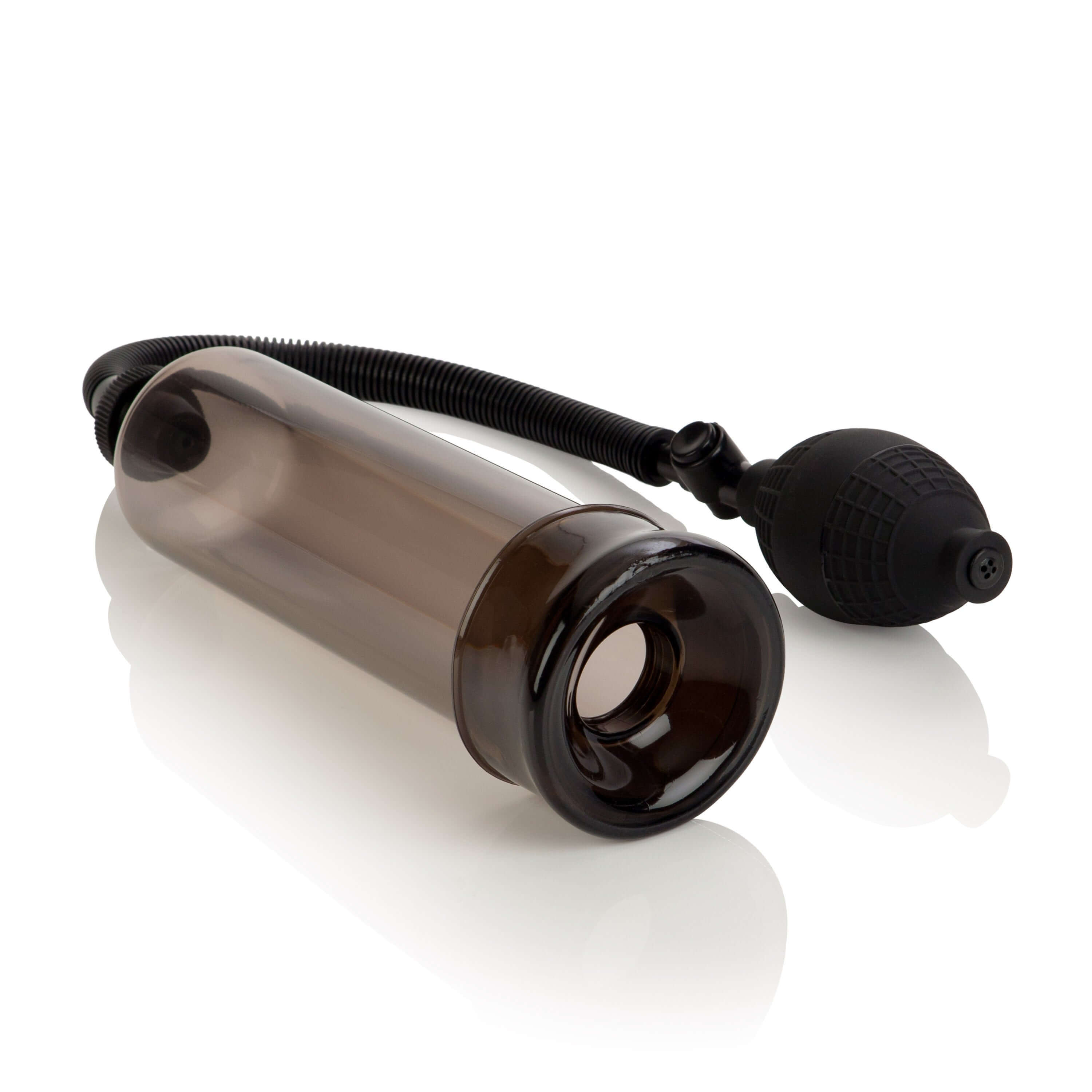 Optimum Series Bullfighter Penis Pump with a clear cylinder and black pump bulb for performance enhancement.