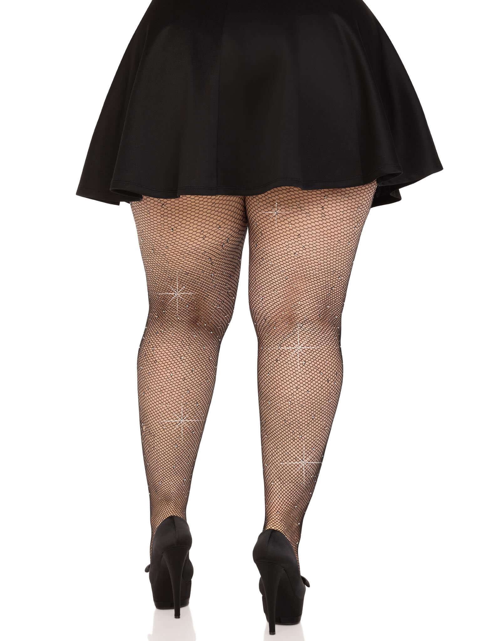 Black Colby Rhinestone Fishnet Tights 1x/2x by Leg Avenue with sparkling rhinestones and high-quality hosiery fabric. Perfect for lingerie or costumes.