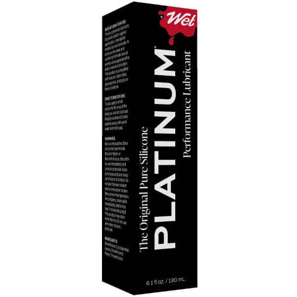Wet Platinum Luxury Silicone Lubricant 6.1 Oz packaging showcasing premium performance lubricant.