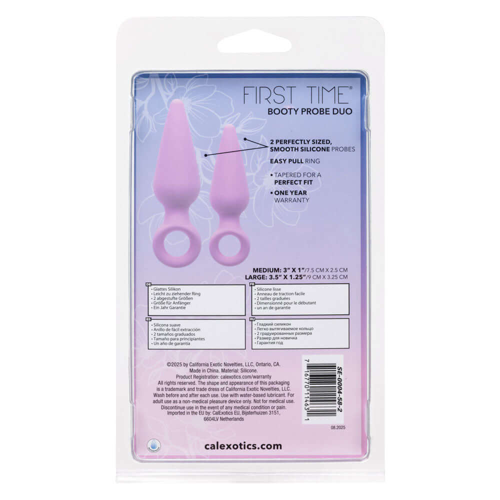 First Time Booty Probe Duo Pink packaging showcasing two silicone probes for beginner anal play.
