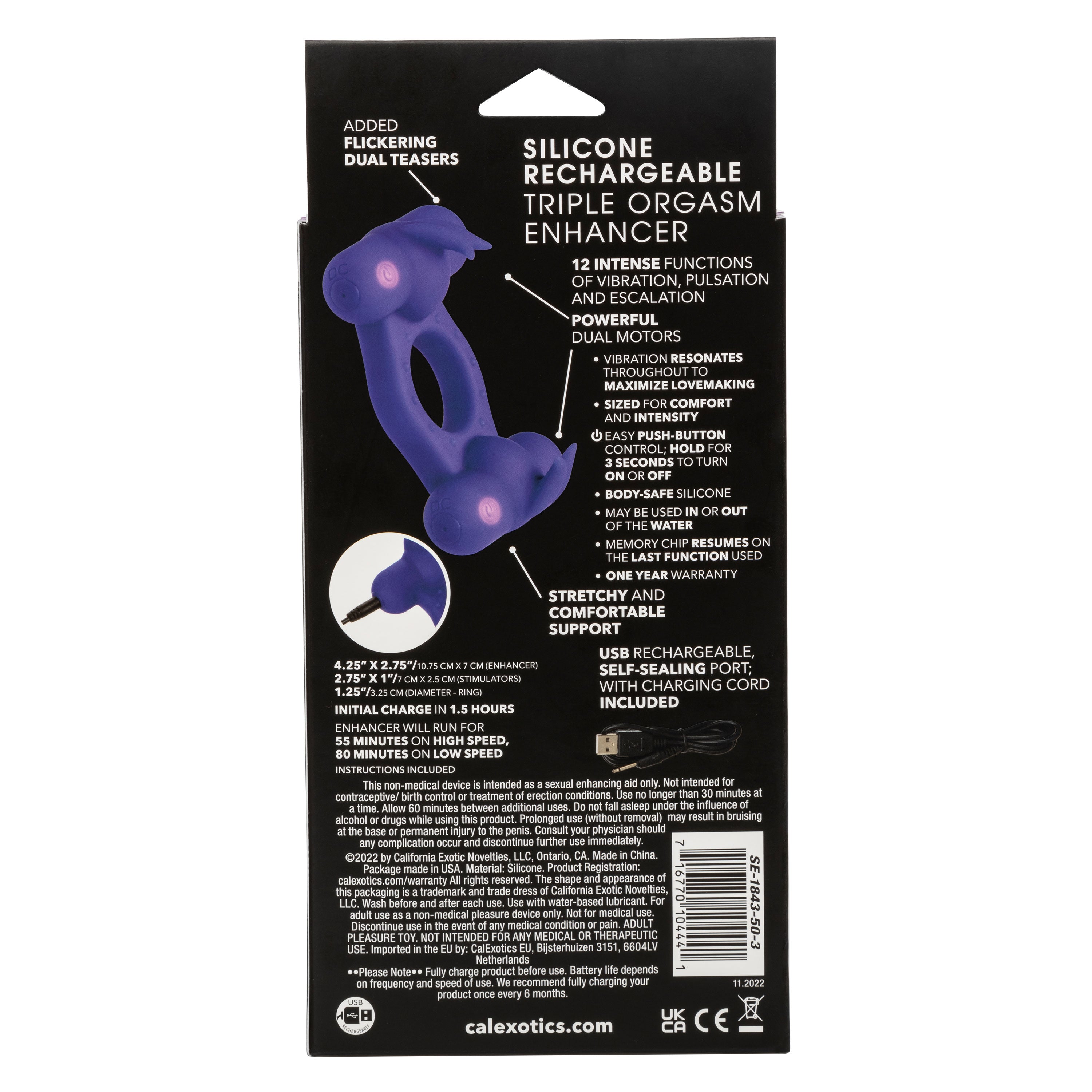 Silicone Rechargeable Triple Orgasm Enhancer - Purple-5