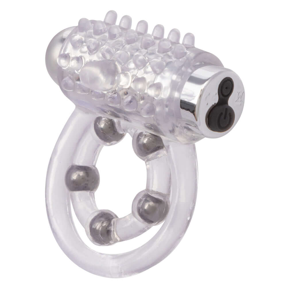 5 Bead Maximus Enhancement Ring Clear featuring flexible rings and textured beads for maximum support and stimulation.