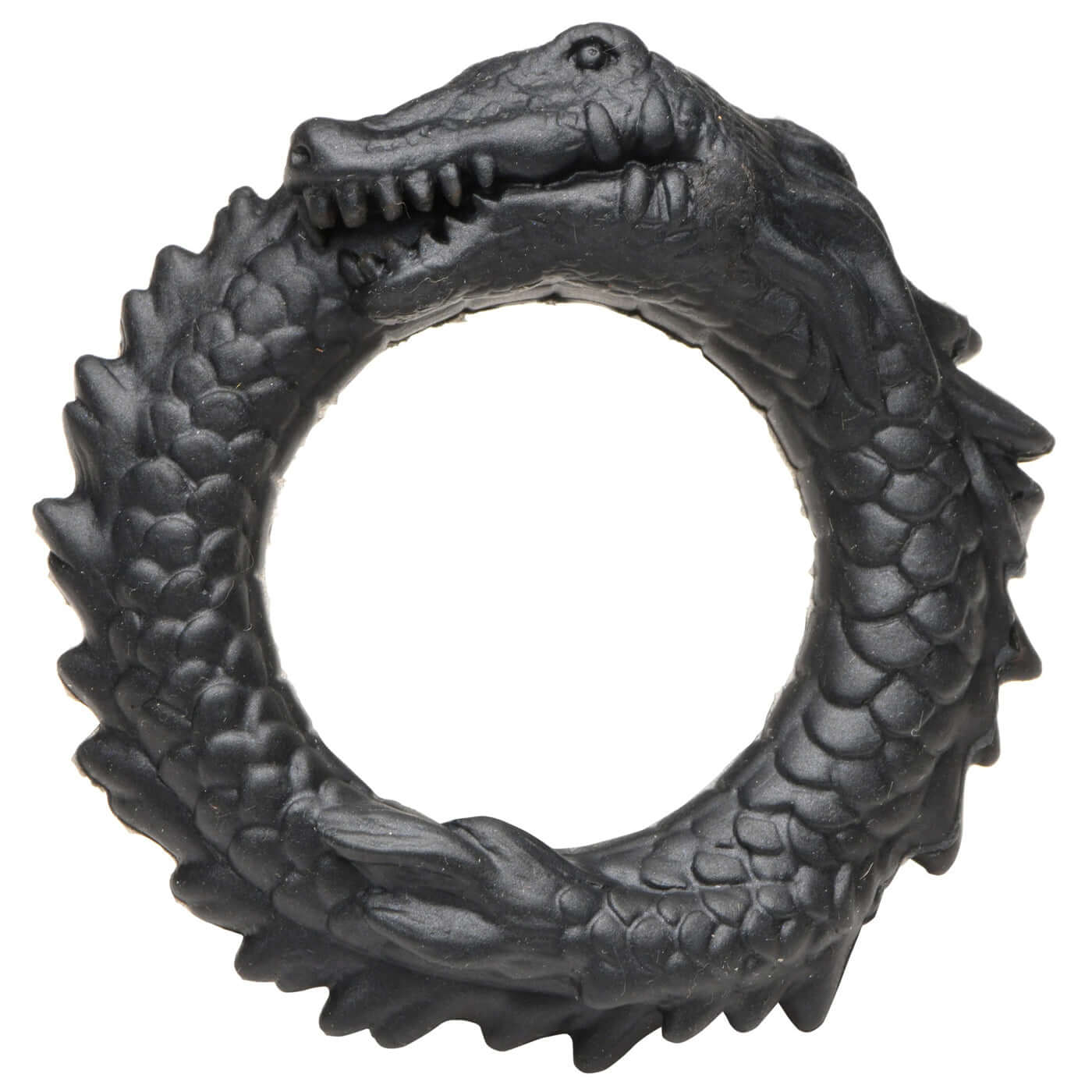 Black Caiman Silicone Cock Ring with grinning alligator design, stretchy and body-safe for enhanced playtime.