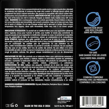 Wet Original Water Based Lubricant 3.1 Oz back label highlighting usage instructions and ingredients.