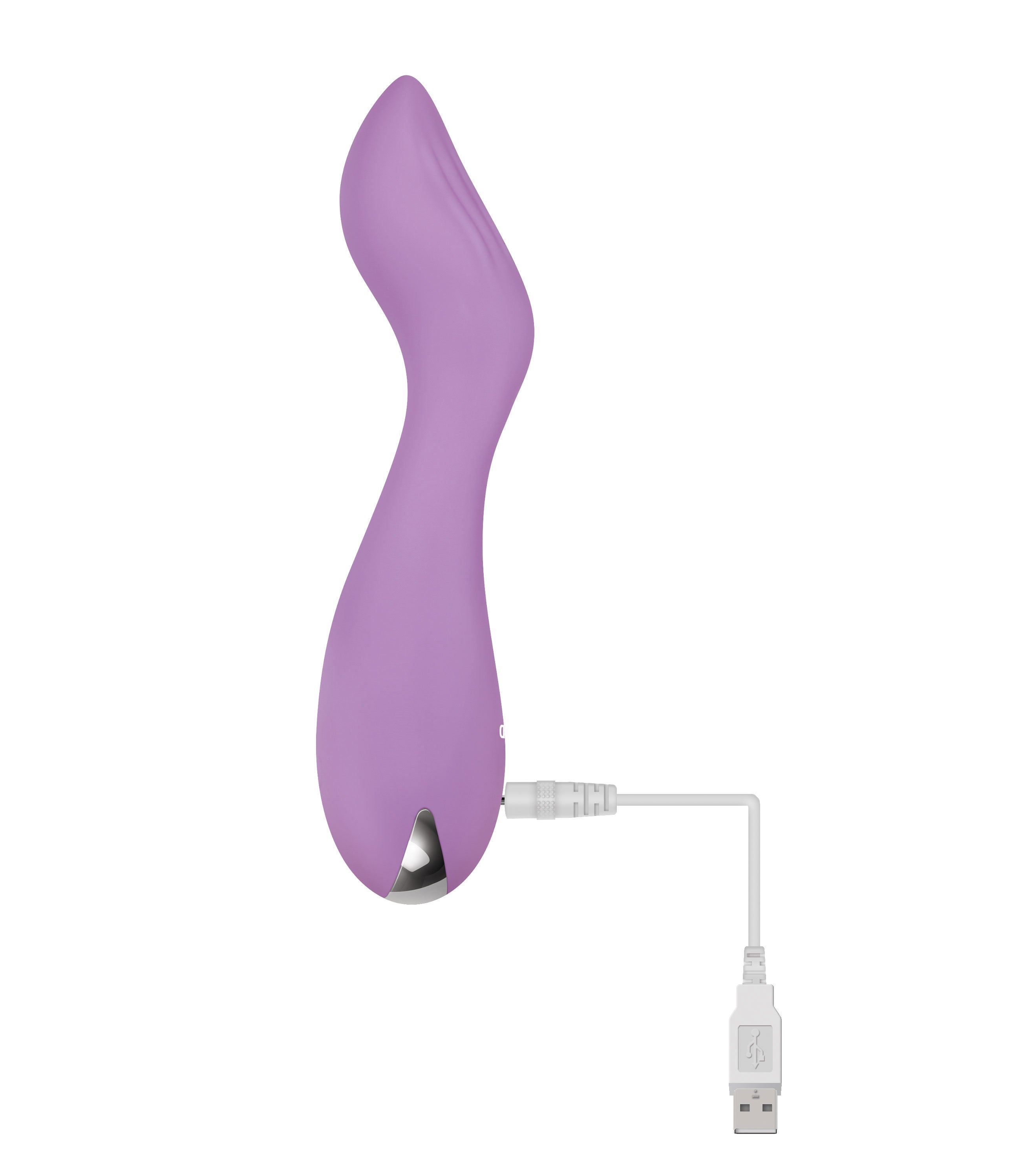 Lilac G Rechargeable Silicone Vibrator Purple charging with USB cable, featuring an ergonomic design for G-spot stimulation.
