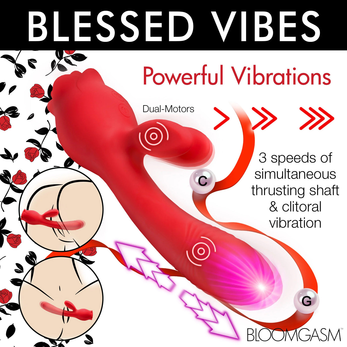 Blooming Bunny Sucking and Thrusting Silicone  Rabbit Vibrator - Red-1