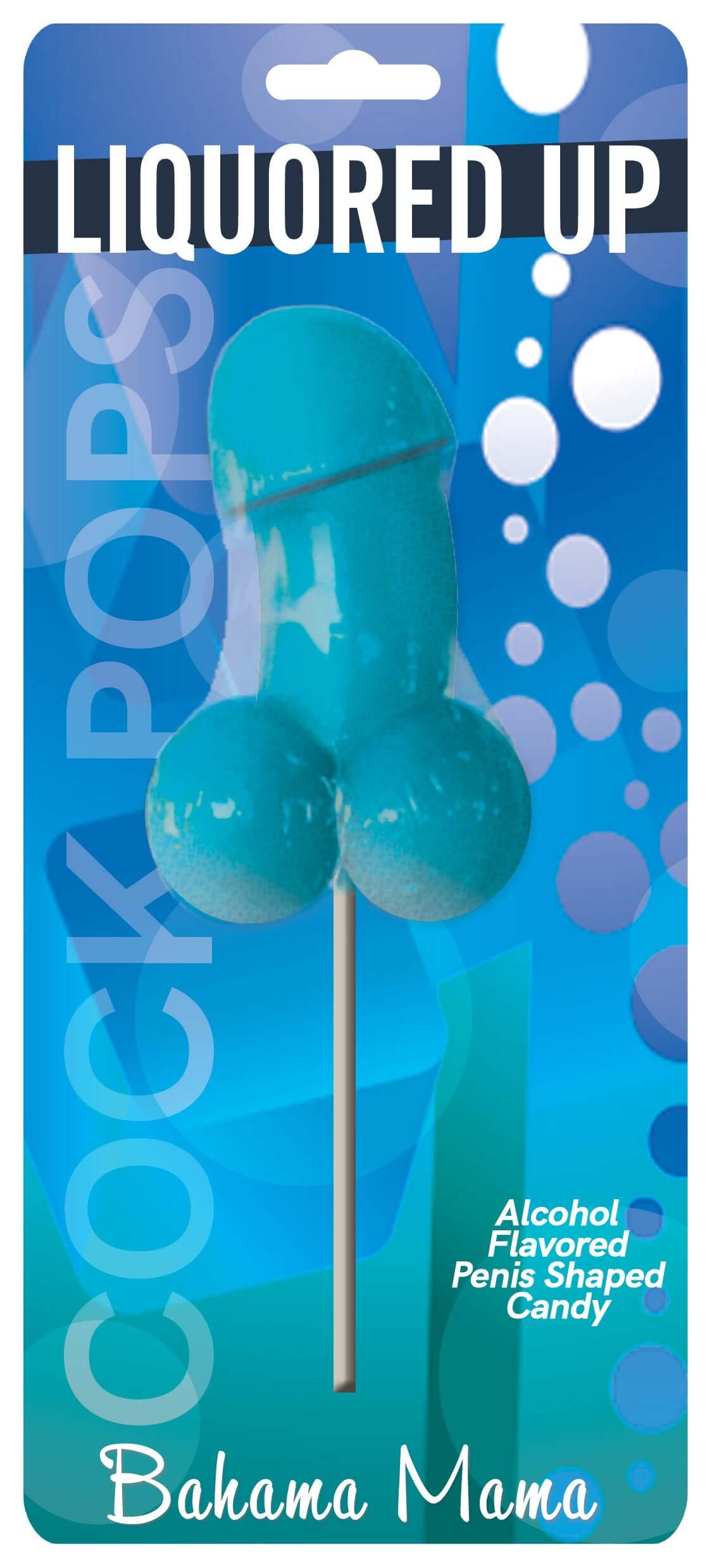 Liquored Up Pecker Pop Bahama Mama novelty lollipop in penis shape, featuring tropical flavor for adult celebrations.