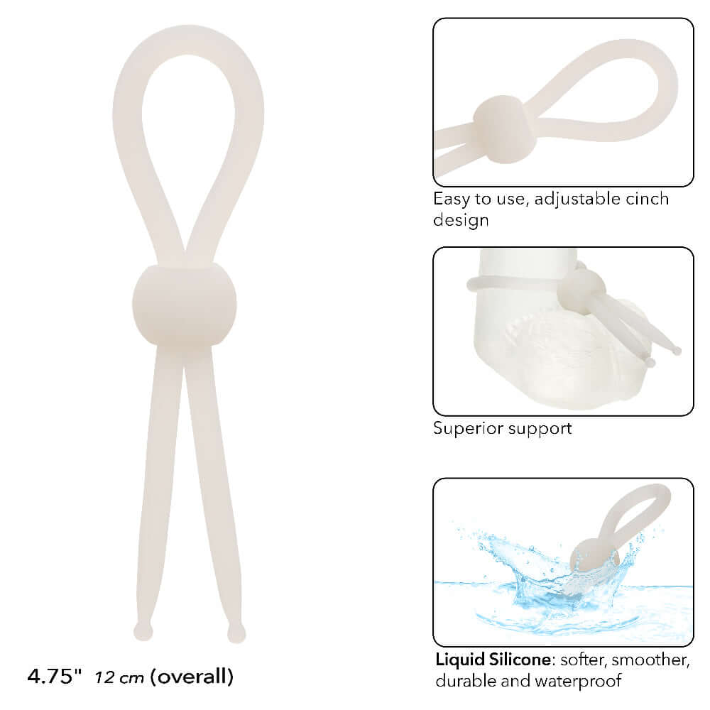 Alpha Liquid Silicone Lasso - Natural with adjustable cinch design, shown for support and waterproof usage. 4.75" in overall length.