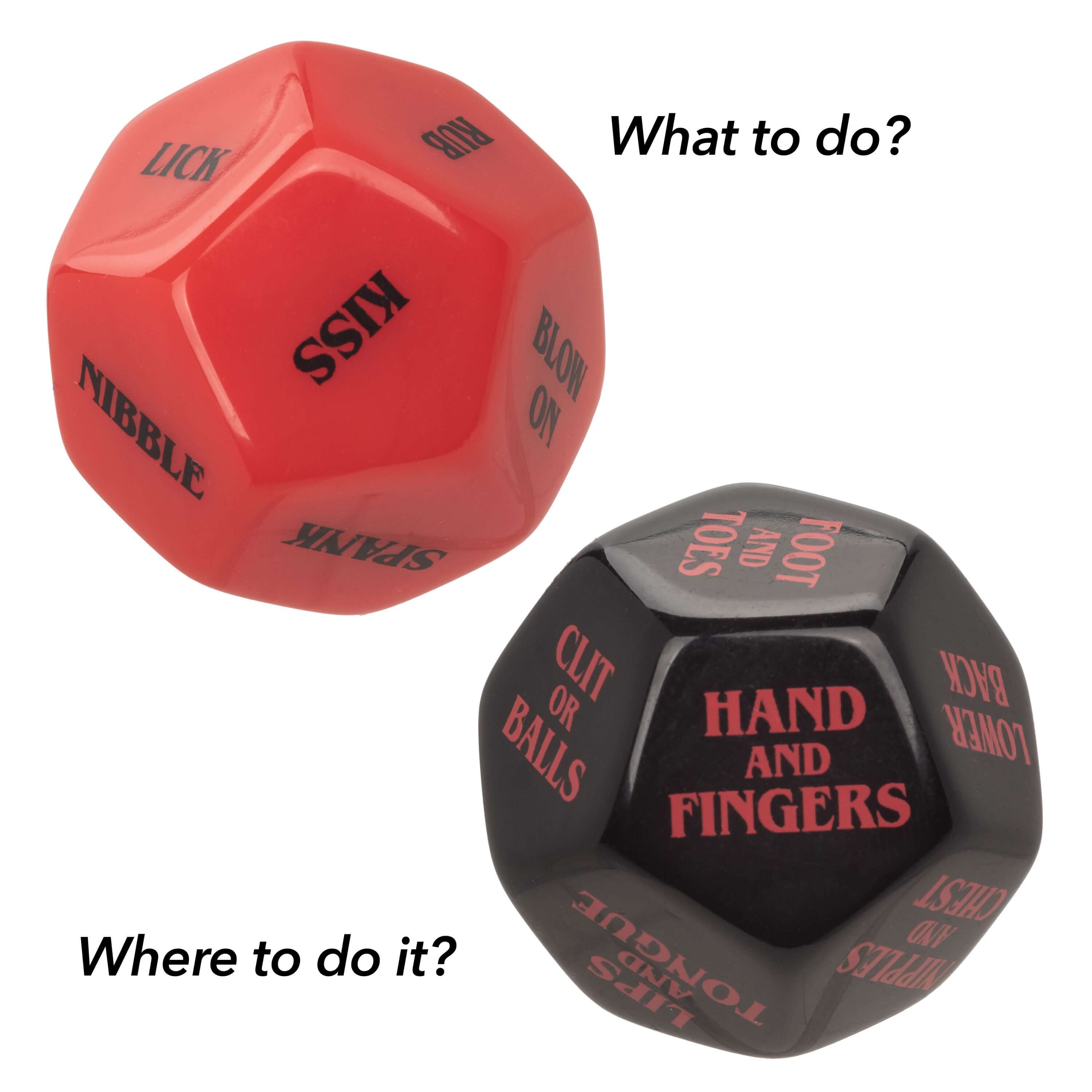 Naughty Bits Roll Play Naughty Dice Set featuring playful actions and locations for couples' intimacy.