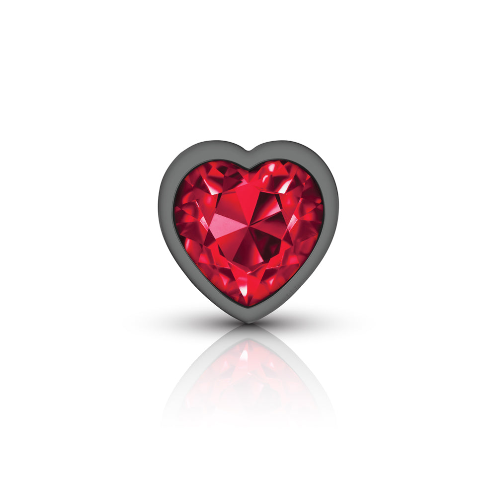 Red Heart Gem Anal Trainer Kit Gunmetal with sparkling red heart-shaped gemstone on gunmetal base.
