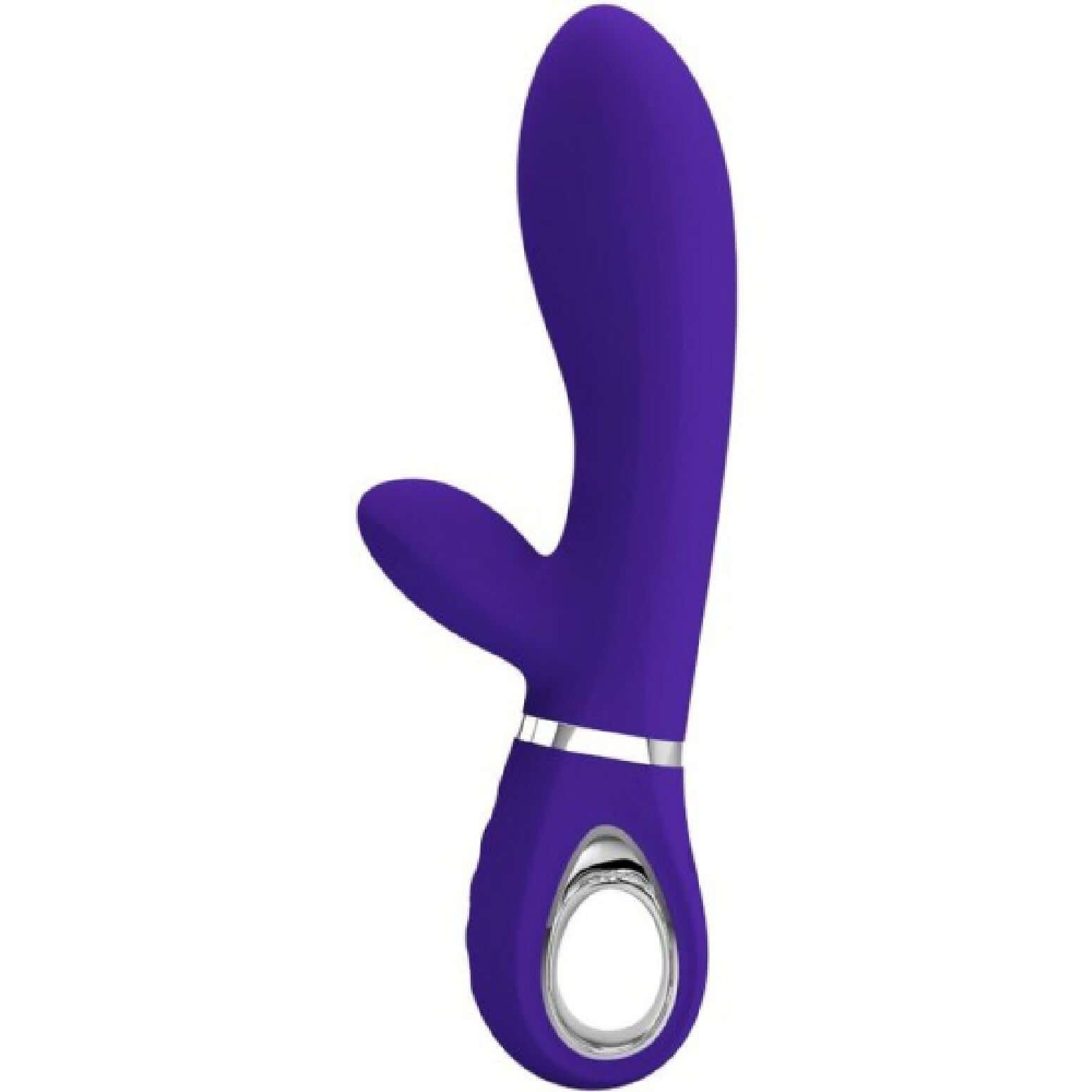 Thomas Super Soft Silicone Rabbit Vibrator in purple with G-Spot and clitoral stimulator for intense pleasure and multiple vibration settings.