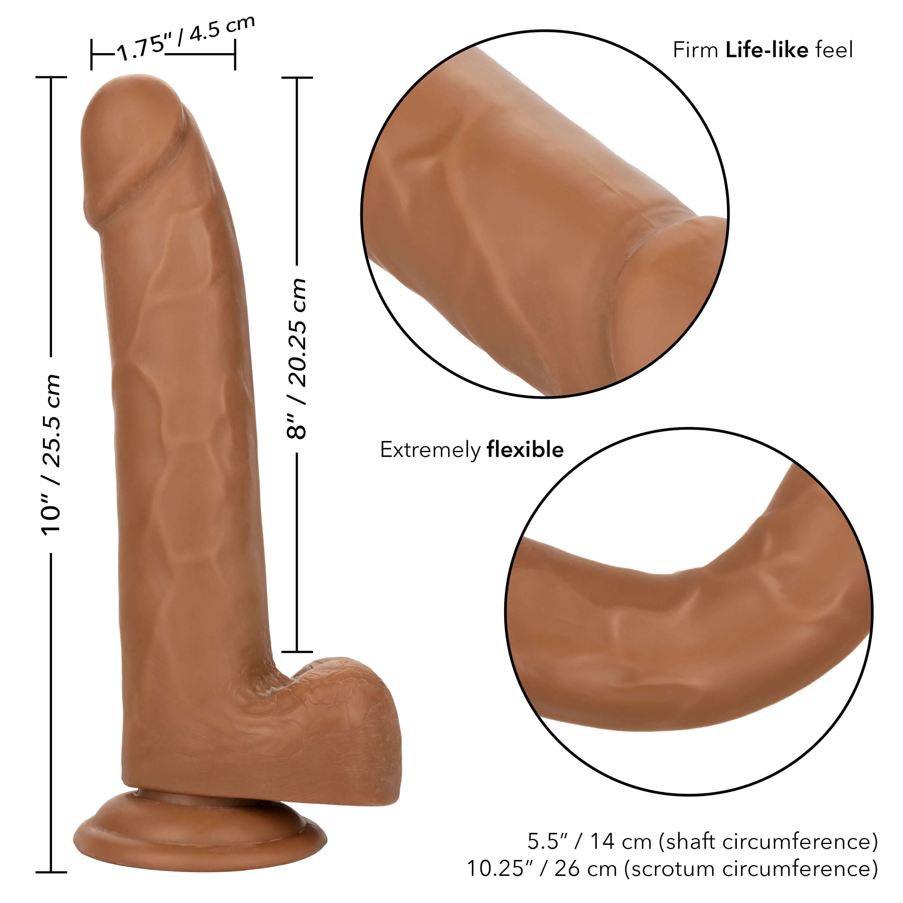 Size Queen Dildo 8 inches Brown showcasing realistic details and flexible construction for satisfying use.