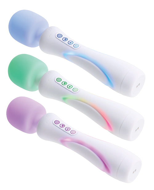 Illumination THE Wand Massager White in sleek design with customizable LED features and intuitive controls.