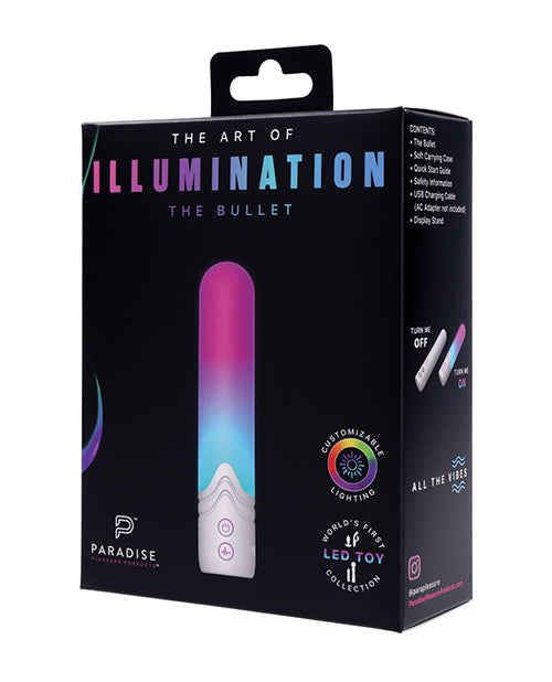 Illumination THE Bullet Vibrator White packaging showcasing its elegant design and customizable LED features.