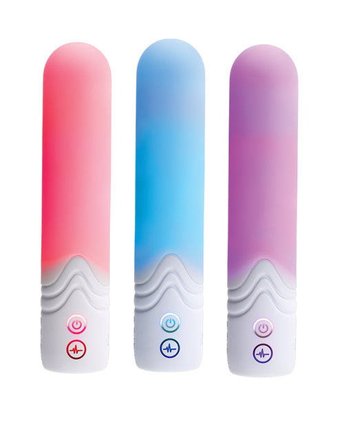 Illumination THE Bullet Vibrator White in three colors showcasing customizable LED lighting effects.